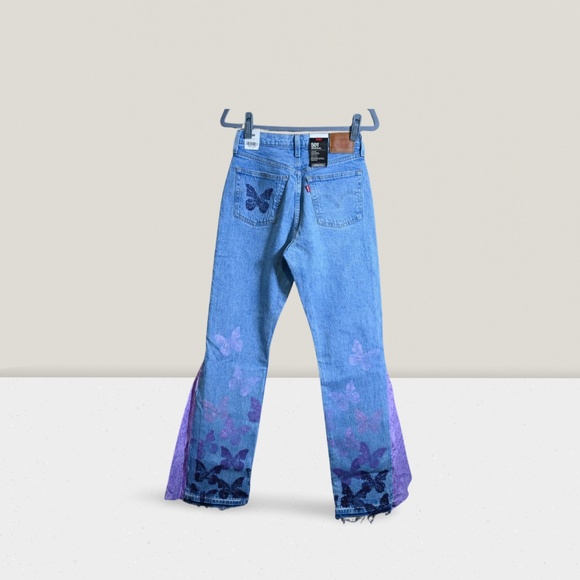 evi’s 501 Original – Flared Conversion with Hand-Painted Purple Butterflies - Picture 2 of 6